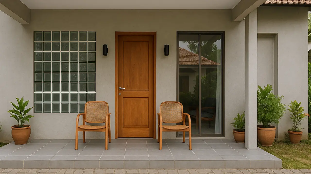 Model Teras Rumah Kombinasi Batako Plester dan Glass Block Minimalis/Ilustrasi AI