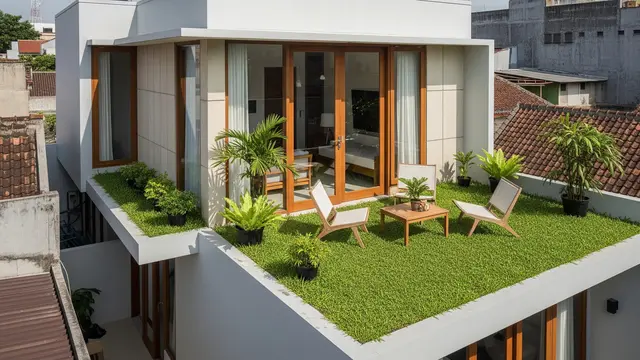 Taman Atap Minimalis dengan Rumput