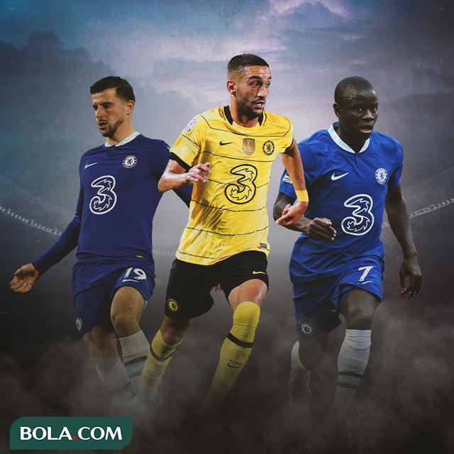 Ilustrasi - Mason Mount, Hakim Ziyech, N'Golo Kante