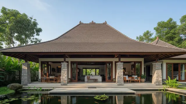Desain Rumah Minimalis di Desa dengan Atap Limasan dan Sentuhan Kayu Alami