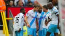 Setelah saling serang, Crystal Palace akhirnya memecah kebuntuan di menit ke-25. Melalui situasi bola mati, tendangan kaki kanan Joachim Andersen dari bagian tengah kotak penalti tak mampu dibendung kiper Andre Onana. (AP Photo/Jon Super)