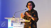 Menteri Keuangan Sri Mulyani Indrawati menyampaikan sambutan pada pembukaan Mandiri Investment Forum (MIF) 2017 di Jakarta, Rabu (8/2). MIF 2017 memperkenalkan peluang investasi sektor riil di Indonesia. (Liputan6.com/Angga Yuniar)