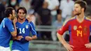 Gelandang Timnas Italia Alberto Aquilani (kedua dari kiri) menciptakan gol penentu kemenangan atas Spanyol 2-1 dalam laga persahabatan di Bari, Italia, 10 Agustus 2011. AFP PHOTO/TIZIANA FABI