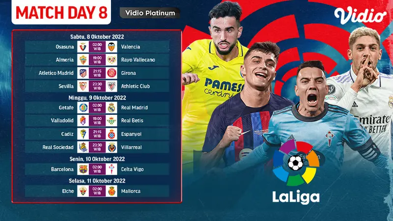 Jadwal La Liga Spanyol 2022/23 Akhir Pekan Ini 8 sampai 11 Oktober Live Vidio : Ada 10 Laga Tersedia