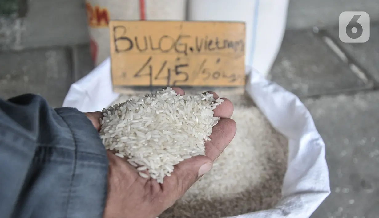 Warga saat melihat beras Bulog impor dari Vietnam yang banyak tersedia di Pasar Induk Beras Cipinang (PIBC), Cipinang, Jakarta Timur, Selasa (31/1/2023). Menurut data Food Station hari ini, harga beras medium seperti IR-64 III misalnya, harganya sekarang Rp10.350 per kg, dari sebelumnya Rp9.975 per kg. Kenaikan harga juga dialami beras jenis lain. (merdeka.com/Iqbal S. Nugroho)
