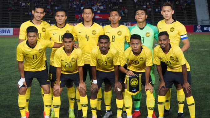 Timnas Malaysia U-22 jelang laga melawan Kamboja di Piala AFF U-22 2019 di Olympic Stadium, Phnom Penh, Senin (18/2/2019). (Bola.com/Dok. FAM)