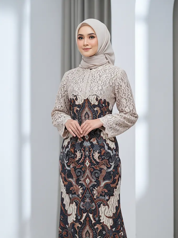 Model Gamis Batik Brokat Motif Elegan 2026 untuk Hijabers Model Full Brokat di Bagian Lengan