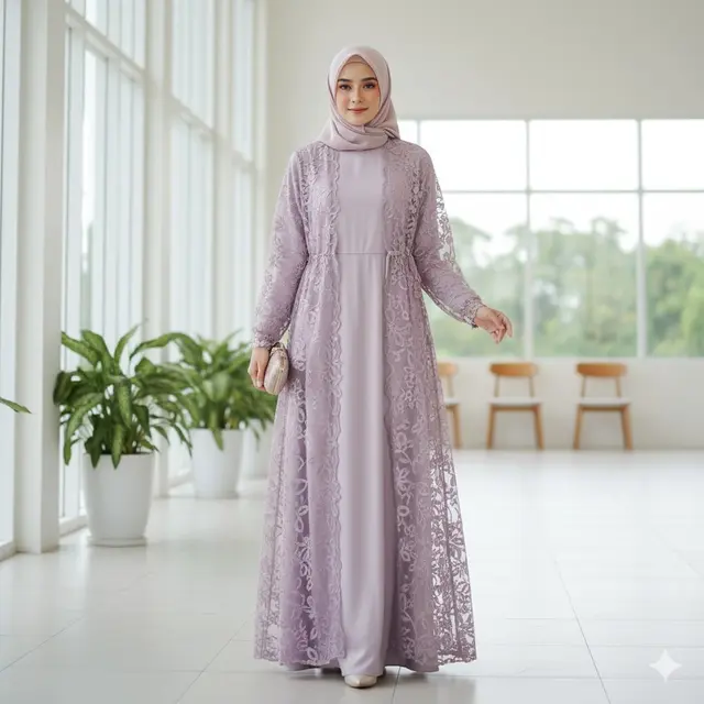 Gamis Brokat Outer Transparan