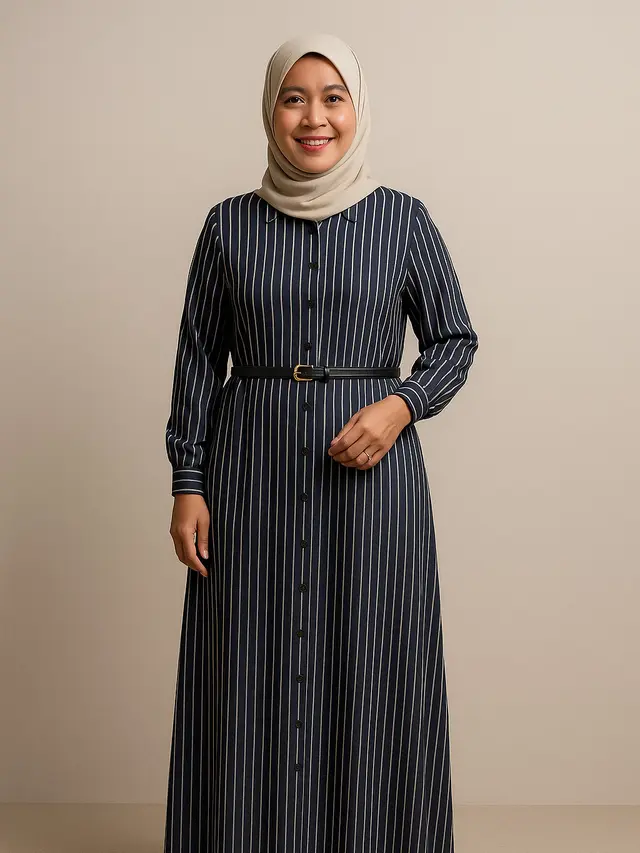 Gamis Motif Garis-garis Kekinian untuk Usia 40-50 Tahun (Foto: ChatGPT)