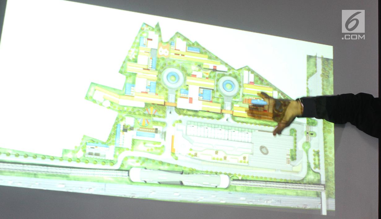 Manager Biro Pemasaran PT Adhi Commuter Properti Djoko Santoso, saat memberi keterangan pers pada acara Topping Off Tower Accordeon LRT City Jaticempaka Gateway Park di Bekasi, Sabtu (17/11). (Liputan6.com)