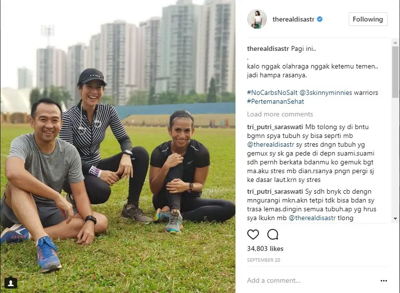 Berolahraga sudah menjadi bagian dari gaya hidup. Agar tak membosankan, simak inspirasi gaya stylish saat mereka berolahraga berikut ini. (Foto: Instagram/ therealdisastr)