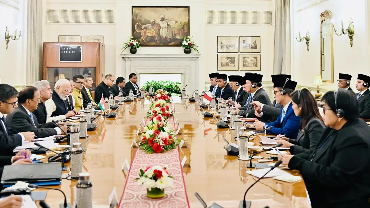 Presiden Prabowo Subianto melakukan pertemuan bilateral dengan Perdana Menteri India, Narendra Modi, di Hyderabad House, New Delhi, Sabtu (25/1/2025).
