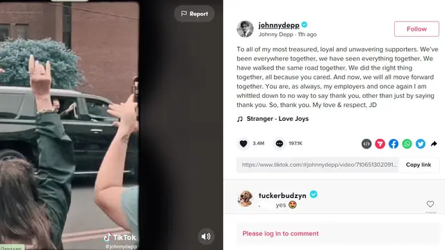 Tangkapan layar unggahan TikTok pertama Johnny Depp.