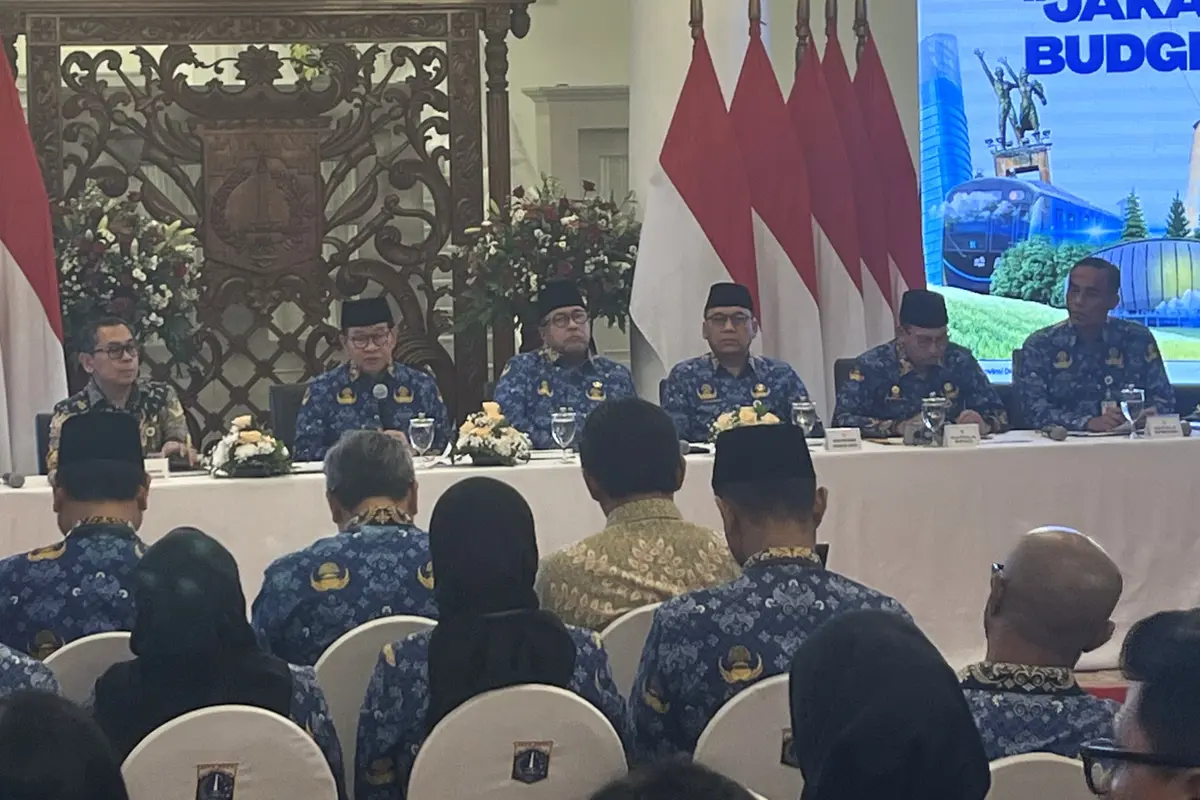 Gubernur DKI Jakarta Pramono Anung dalam Realisasi APBD Triwulan I Tahun Anggaran 2026 di Balai Kota DKI Jakarta.