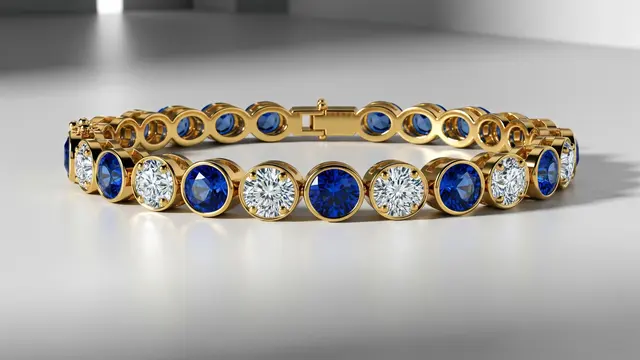 Gelang Tennis Bangle Safir dan Berlian