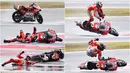 Detik-detik pebalap Ducati, Jorge Lorenzo, terjatuh pada balapan MotoGP San Marino di Sirkuit Misano, Minggu (11/9/2017). Pebalap asal Spanyol itu hanya mampu melahap tujuh lap sebelum terjatuh di tikungan keenam. (Foto-foto Kolase AFP dan AP)