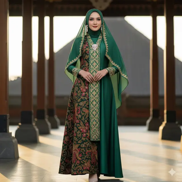 Gamis Batik dengan Detail Bordir