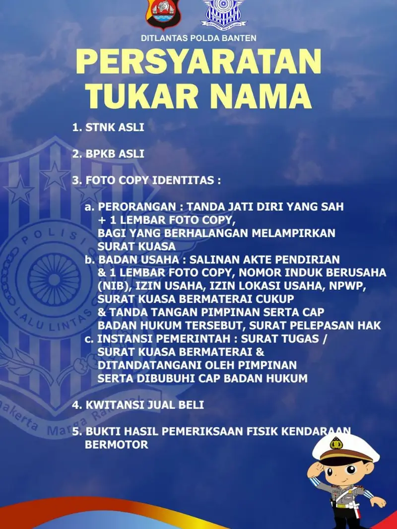 Syarat Balik Nama Kendaraan Bermotor. (Selasa, 02/08/2022). (Dokumentasi Polda Banten).