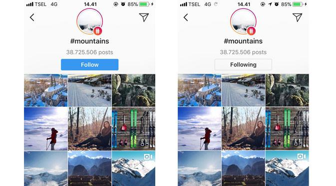 Pengguna Instagram kini bisa mengikuti hastag atau tagar, dan cara kerjanya sama seperti follow akun pengguna lain (Foto: Ist)