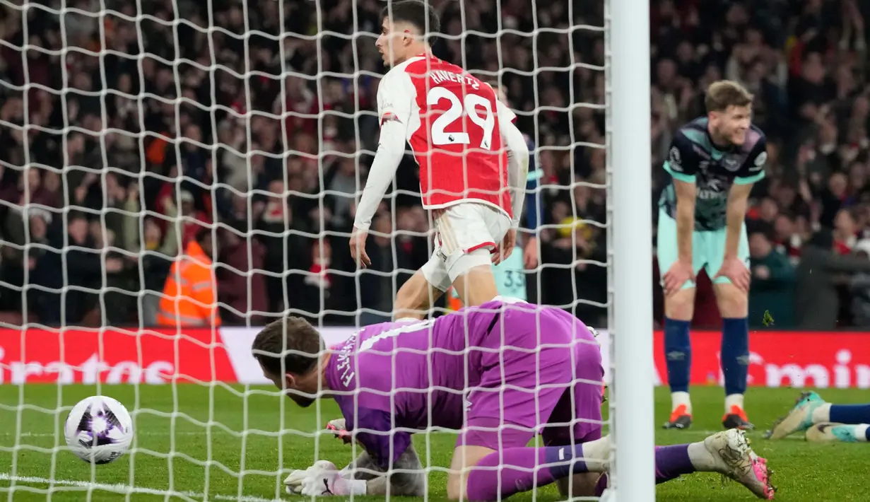 Gol Kai Havertz di menit ke-86 menjadi kunci kemenangan Arsenal atas Brentford. (AP Photo/Frank Augstein)