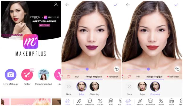  Kini kita bisa mencoba tren lipstik terbaru dari Rouge Magique dari L’Oreal Paris Indonesia di aplikasi virtual makeup try-on, MakeupPlus (Foto: Dok. MakeuPlus)