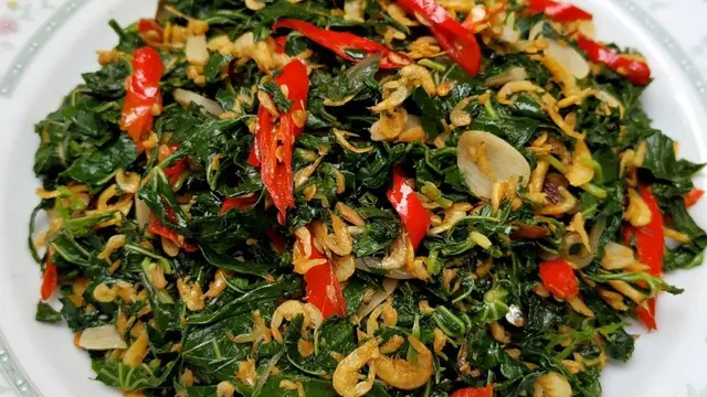 Resep Tumis Daun Singkong Rebon/Udang Kering