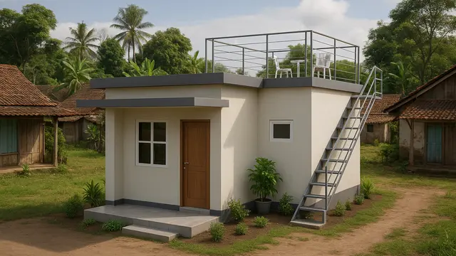 Gambar Rumah Sederhana Ukuran 6x9 di Kampung dengan Atap Datar