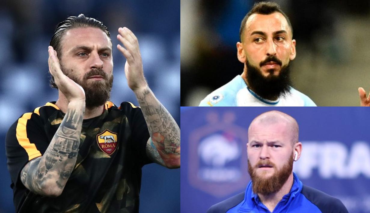 Tak hanya botak, jenggot atau brewok juga menjadi nilai unik bagi para pesepak bola. Tak ayal banyak pesepak bola yang justru dikenal karena jenggotnya, bukan karena prestasinya di lapangan. (Kolase Foto AFP)