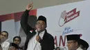 Presiden Partai Keadilan Sejahtera (PKS), Sohibul Iman saat memberikan sambutan untuk kemenangan hitung cepat suara Pilkada di kantor DPP Gerindra, Jakarta Selatan, Rabu (19/4). (Liputan6.com/Yoppy Renato)