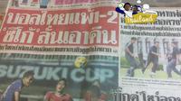 Laga Timnas Indonesia melawan Thailand menjadi headline sejumlah surat kabar di Thailand pada Kamis (15/12/2016). (Bola.com/Ario Josia)