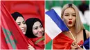 Kehadiran fans wanita tentu menjadi warna tersendiri di ajang Piala Dunia 2022. Berikut potret fans cantik asal Prancis dan Maroko.