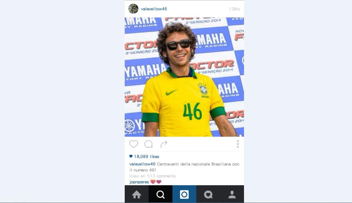 Valentino Rossi mengenakan Jersey Nasional Brazil bernomor 46. (foto/instagram/valeyellow46)