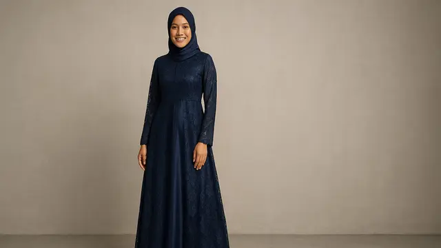 Model gamis kondangan syari yang anggun dan sederhana/ Ilustrasi gambar oleh AI
