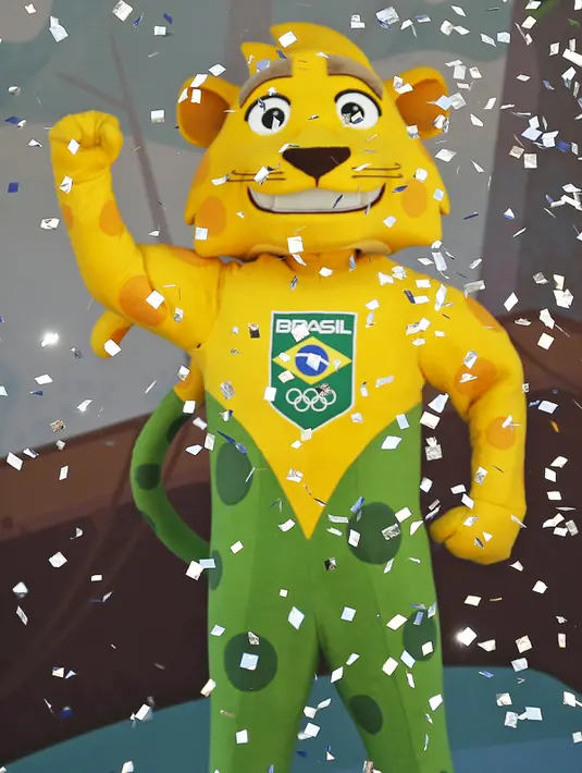Maskot timnas Brasil, Ginga, memberikan salam saat perkenalan pertama di hadapan jurnalis, Rio de Janeiro, Brasil, Selasa (23/6/2015). (REUTERS/Sergio Moraes)