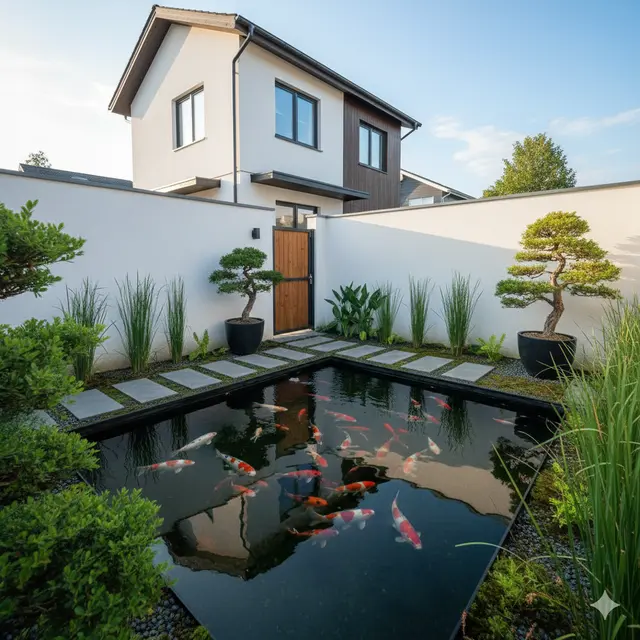 Model Kolam Ikan Koi Minimalis Depan Rumah (Foto: Gemini AI)