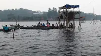 Sejumlah nelayan di Danau Kerinci tengah mencari ikan mabuk. (Bangun Santoso/Liputan6.com)