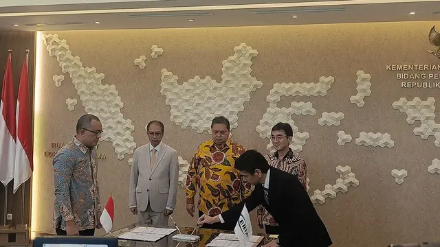 Kementerian Koordinator Bidang Perekonomian dan  Economic Research Institute for ASEAN and East Asia (ERIA) menandatangani Memorandum of Understanding (MoU) pengembangan ekonomi Indonesia. (Tim Bisnis)