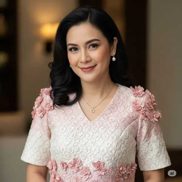 Atasan Brokat Motif Floral Timbul