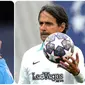 Foto kombinasi memperlihatkan pelatih Manchester City Pep Guardiola (kiri) dan pelatih Inter Milan Simone Inzaghi (kanan) saat sesi latihan di Ataturk Olympic Stadium, Istanbul, Turki, Jumat (9/6/2023). Manchester City dan Inter Milan melakukan persiapan terakhir jelang laga final Liga Champions. (AP Photo/Manu Fernandez/Antonio Calanni)