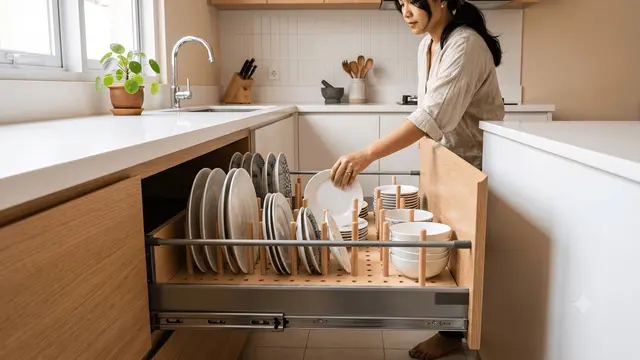 Inspirasi Dapur dengan Rak Piring Tarik