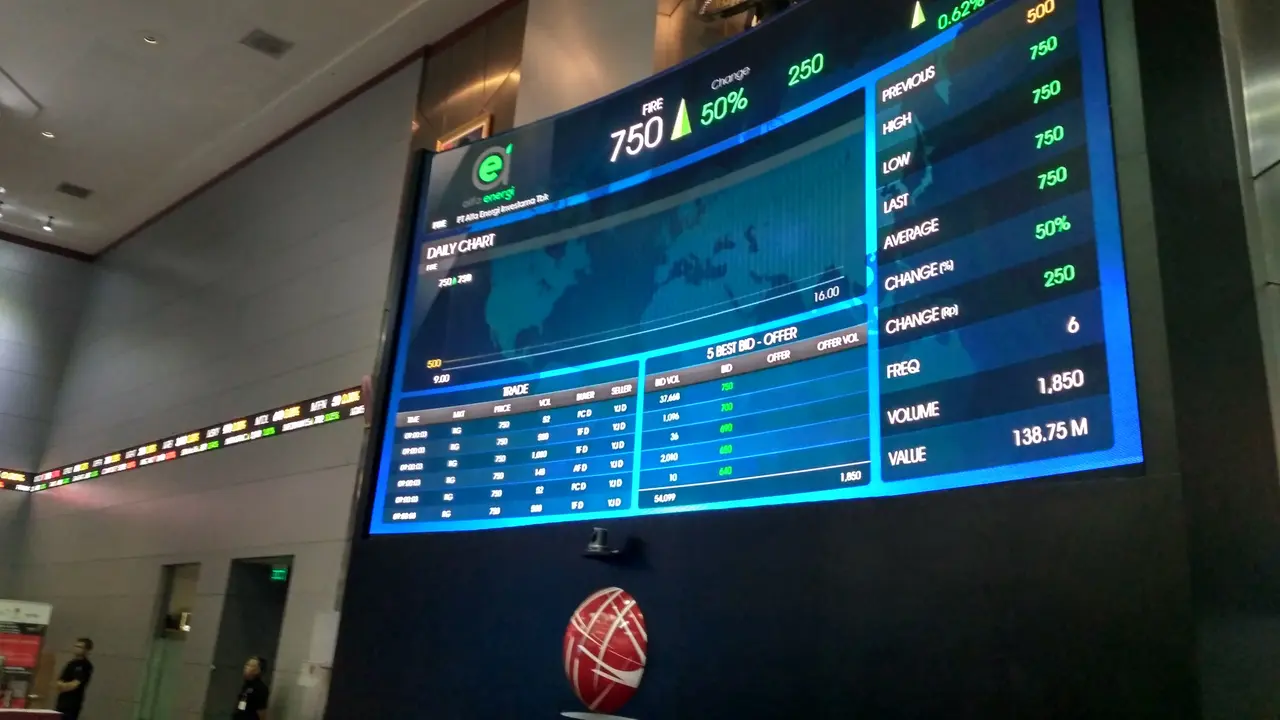 Debut perdana perdagangan saham PT Alfa Energi Investama (Foto: Achmad Dwi Liputan6.com)