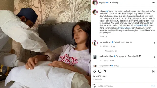 Jessica Iskandar jelaskan kondisi terkini di hari keenam isolasi mandiri akibat terpapar Covid-19