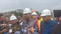 Gubernur DKI, Anies Baswedan, saat peletakan batu pertama pembangunan rumah DP Rp 0 (Liputan6.com/Delvira Chaerani)