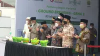Wakil Presiden Ma'ruf Amin menghadiri peletakan batu pertama Graha 2 RSIS Ahmad Yani, Surabaya. (Liputan6.com/ Nanda Perdana Putra)