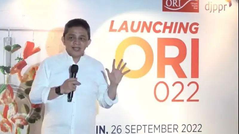 Direktur Jenderal Pengelolaan Pembiayaan dan Risiko Kemenkeu saat menghadiri acara peluncuran ORI 022 pada Senin (26/9/2022). (Photo dok. DJPPR Kemenkeu Luky Alfirman via Youtube).