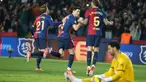 Barcelona susah payah menaklukkan Rayo Vallecano dengan skor tipis 1-0 pada laga pekan ke-24 LaLiga 2024/2025 di Estadi Olimpic Lluis Companys, Selasa dini hari WIB (18/2/2025). (AP Photo/Joan Monfort)