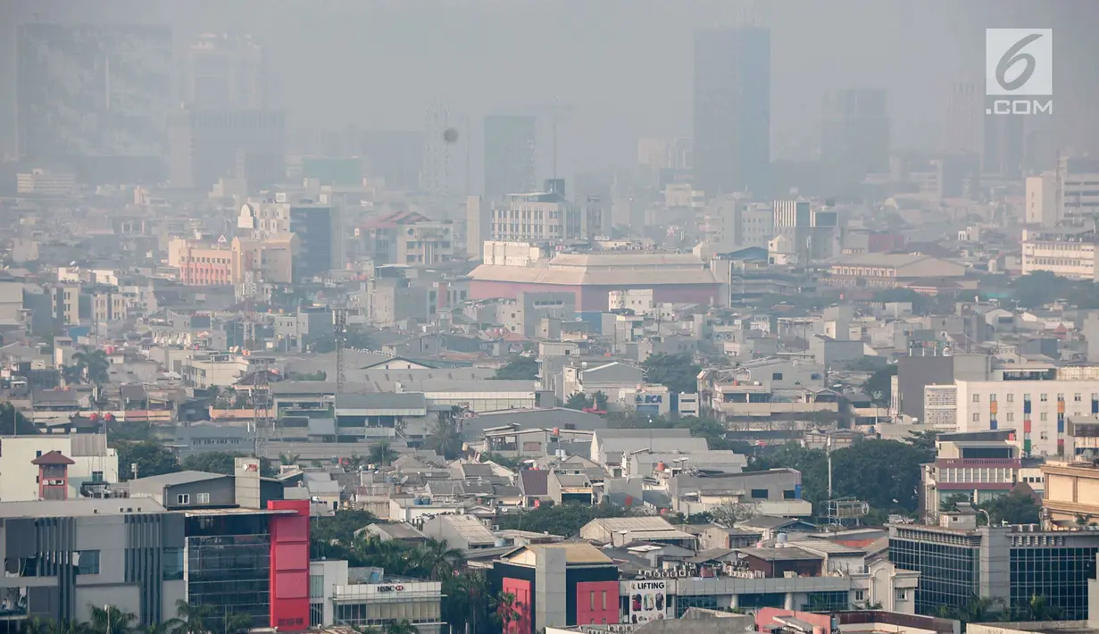 Penampakan polusi udara di langit Jakarta Utara, Senin (29/7/2019). Jakarta menjadi kota paling berpolusi di dunia versi AirVisual pagi ini. (Liputan6.com/Faizal Fanani)