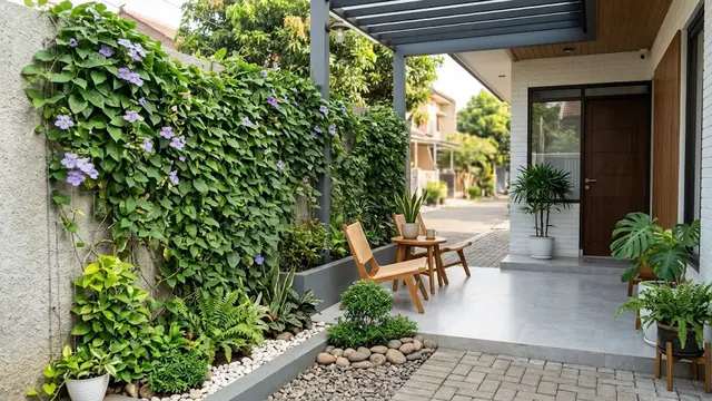 Desain Teras Minimalis Plus Taman Mini untuk Rumah Kecil