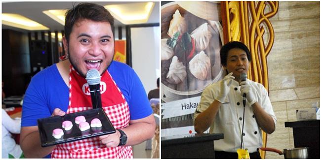 MC Yudha (kiri) menunjukkan hasil jadi praline yang dibuat oleh Chef Topan (kanan) | Photo copyright Vemale/Dyan Saryani