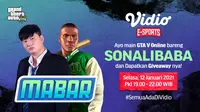 Main bareng GTA V bersama Sonalibaba, Selasa (12/1/2021) pukul 19.00 WIB dapat disaksikan melalui platform Vidio, laman Bola.com, dan Bola.net. (Dok. Vidio)